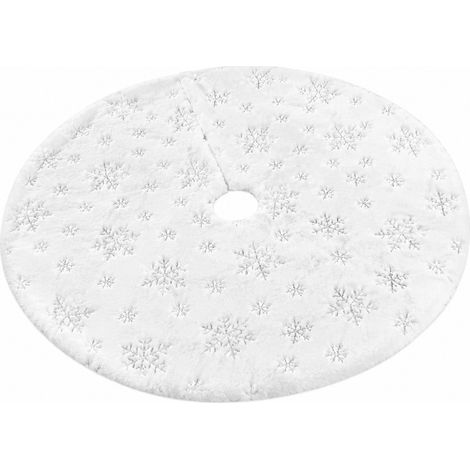 Jupe de sapin de Noël en peluche blanche, 122 cm, flocons de neige argentés, décoration festive pour sapins de 1,5 à 2,1 m. (1/5)