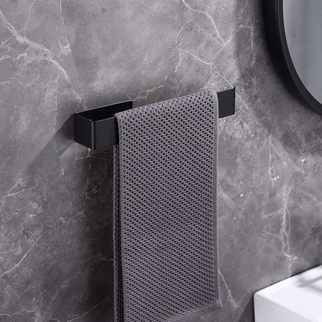 Toallero autoadhesivo de acero inoxidable para baño y cocina - 25 cm - Negro - 3M Autoadhesivo y perforado (1/5)