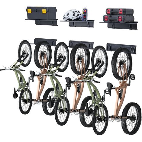 Mophorn Bike Storage Rack, 6 Bike Racks and 3 Helmets Hooks, Wall Mount Bike Storage Hanger with 3 Shelves, Home & Garage Organizer, Customizable for Various Bike Sizes, Holds Up to 300 lbs, 48-inch (1/5)