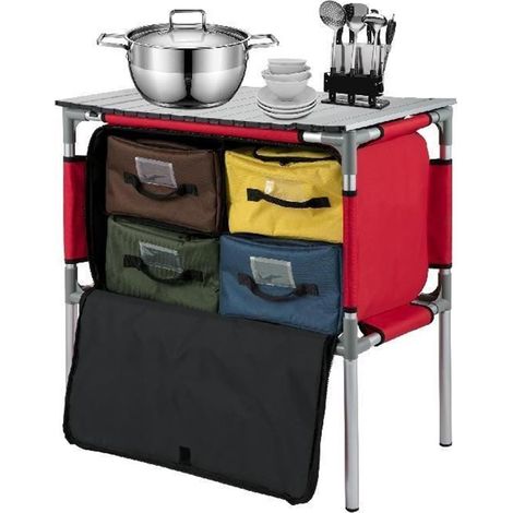 Camping extérieur Cuisine Table Armoire Pliable Pliant Cuisson Support de Rangement en Alliage d'aluminium Support for Barbecue Pique-Nique (1/5)
