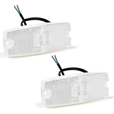 2 x Luci di ingombro LED bianche, luci di posizione laterali anteriori per camion, lampade indicatori con riflettore per rimorchi, furgoni, caravan e camion, approvate ECE 10-30V (bianco) (1/4)