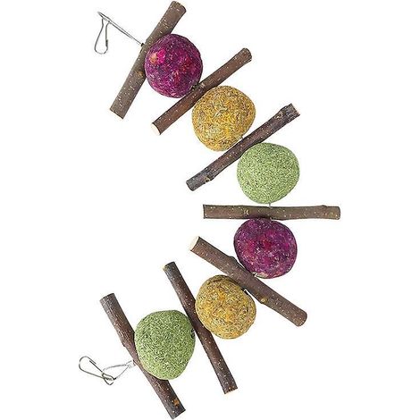 jouet Mcher Boule Et Bton Naturel Oreilles D'orge Avec Herbe Et Roses Pour Lapin, Hamster, Perroquet, Chinchilla, Cochon D'inde Et Gerbille (1/5)
