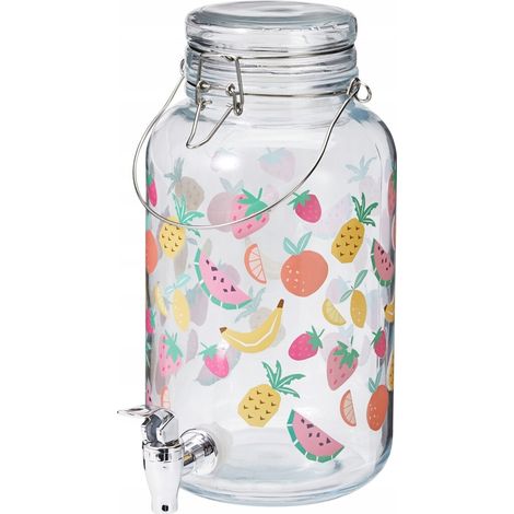 Jarra de vidrio con grifo para limonada con tapa para frutas 3.8L 1 unidad.