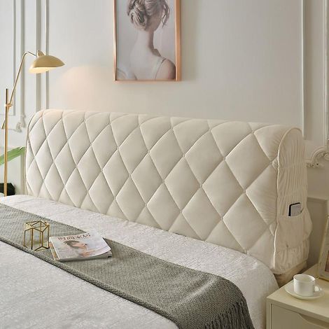 Housse de tête de lit rembourrée en coton élastique pour lit double/simple - 180 cm, blanche, épaisse, anti-poussière, anti-rayures (1/5)