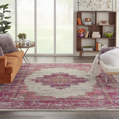 Passion PSN03 Modern Abstract Rug for Living Room Bedroom Traditional Medallion Ivory Fuschia Rug in Large 160x221 cm (5'3"x7'3") (1/4)