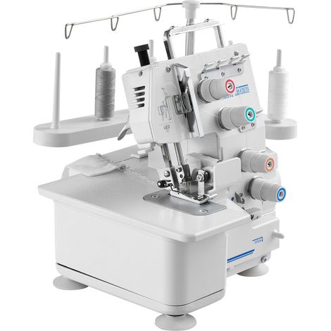 Surjeteuse Overlock, 1250 points/min, 3 et 4 fils, éclairage LED, pieds aspirants, châssis métal robuste, pour tissus variés, blanc. (1/5)