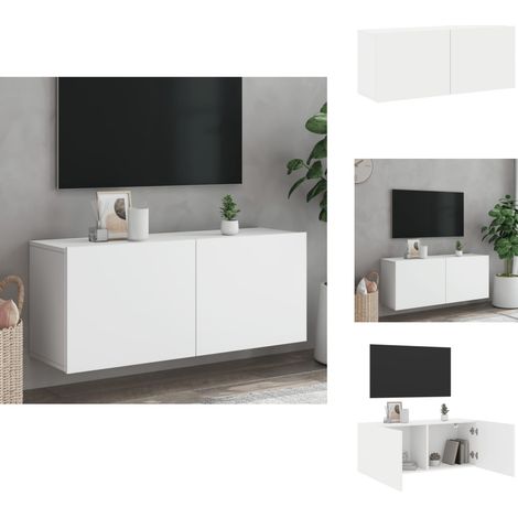 Meuble TV mural blanc 100x30x41 cm - Meubles Tv - Meuble Tv Mural - Support Tv - Meuble Hifi - Meuble Blanc (1/5)