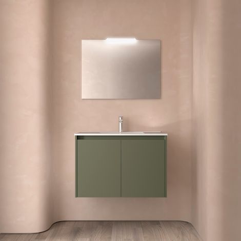Badezimmermöbel NOJA 800 2 Türen GREEN SATIN + Waschtisch + Spiegel