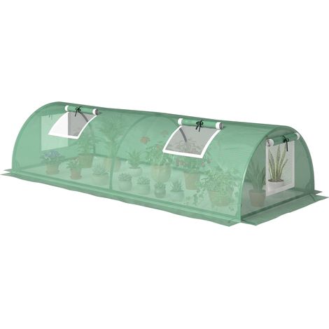 Serre de Jardin Tunnel à Tomates 200x80x45 cm - Acier PE Anti-UV, 4 Portes Filet Enroulables Vert (1/5)