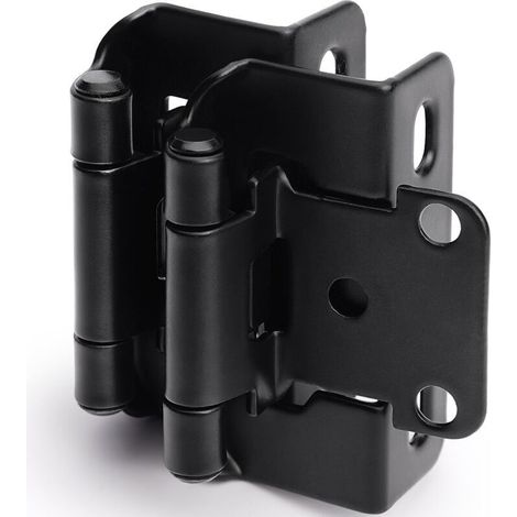 Lot de 2 charnières noires à recouvrement de 1/2 po pour portes d'armoire (1 paire) Charnières semi-dissimulées à fermeture automatique