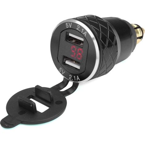Motorcycle Voltmeter 12–24V with Dual USB Port and Red Indicator – BMW Compatible Plug, Black EU Wiring (1/5)