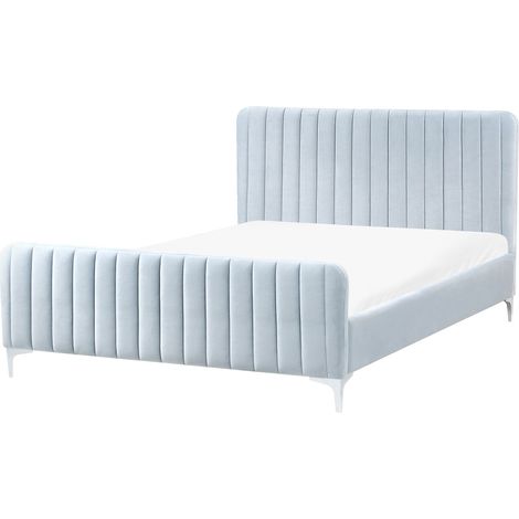 Letto con rete in velluto e testata imbottita 140 x 200 cm gambe in metallo azzurro Lunan
