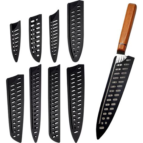 Set universale di 8 protezioni per coltelli, coperture protettive per lame di coltelli in plastica, design perforato e traspirante, fodero per coltelli da cucina adatto a tutti i tipi di coltelli. (1/5)