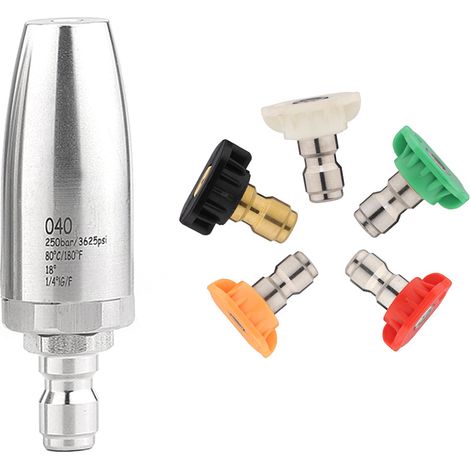 Buse turbo pour nettoyeur haute pression, buse électrique en acier inoxydable avec connexion rapide 1/4'', 5 embouts de pulvérisation, 3625 PSI (1/5)