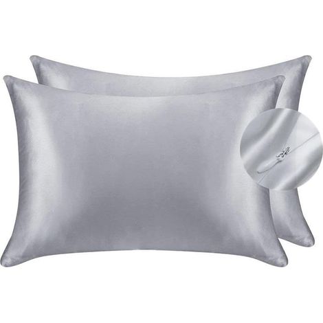 Taie d'oreiller en satin soyeux pour cheveux et visage - Lot de 2 - Anti-rides - Fermeture éclair dissimulée - 50 x 75 cm (1/5)