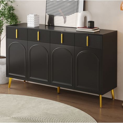 Buffet 140 x 38 x 82 cm, 4 portes, 4 tiroirs, étagères réglables, noir et doré OKMYHOME (1/5)