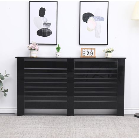 FURNITURE HMD High Gloss Radiator Cover Decorative Cabinet,Black-151.5x19x82cm(WxDxH)