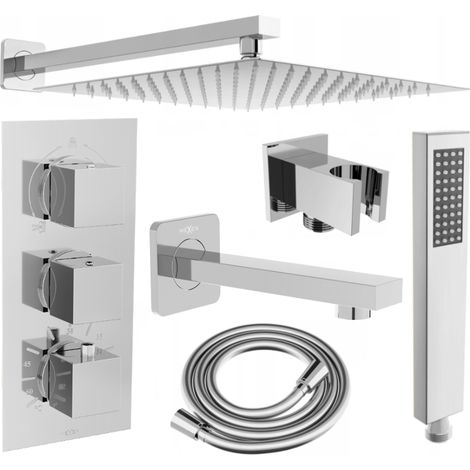 Mexen Cube DR02 Unterputz-Badewannen-/Brausegarnitur mit Regenbrause 25 cm, Chrom - 77503DR0225-00