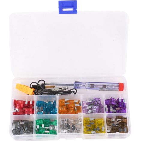 Kit de 100 minifusibles automotrices codificados por colores para fusibles de 10 amperios, con pinza de cocodrilo, comprobador eléctrico y extractor de fusibles. (1/5)
