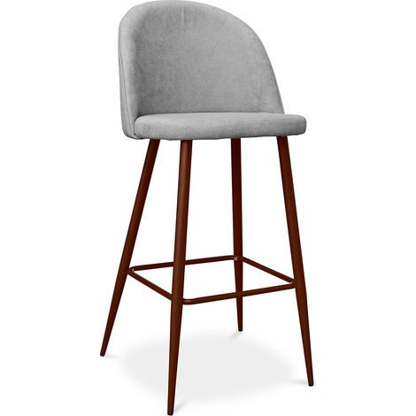 Bar stool Evelyne Scandinavian Design Premium - 76cm - Dark legs Light grey Metal with wooden transfer painting, Fabric, Wood