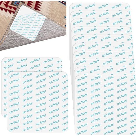 12 Pièces Anti Derapant Tapis,Rug Grippers,Antiderapant Autocollants de Tapis,Réutilisable et Lavable Tapis Antidérapant,pour Planchers de Bois Franc,Carpettes et Tapis,Blanc10x10cm (1/4)