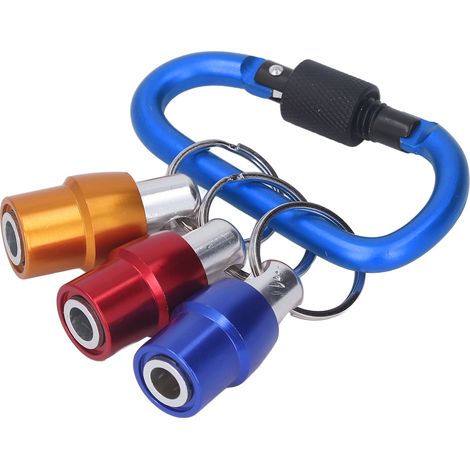 Porte-embouts de tournevis à tige hexagonale 1/4 pouce avec porte-clés, rallonge magnétique et support pour la plupart des tournevis et forets électriques portables. Mousqueton bleu + douilles rouge, (1/5)