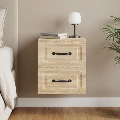 Table de chevet murale avec 2 tiroirs en bois d’ingénierie chêne sonoma 34,5 x 33 x 40 cm - PANGIVO (1/5)