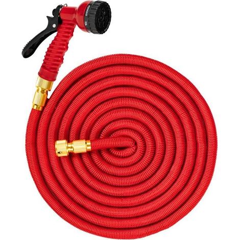 Tuyau d'arrosage extensible - AVIZAR - 7,5→37 m - Pistolet multifonctions - Rangement compact - Rouge