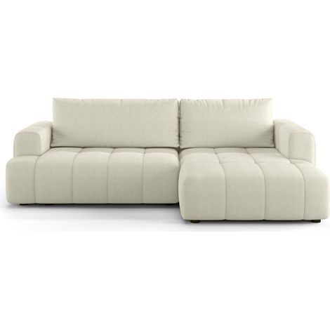 Canapé d'angle à droite convertible 4 places en tissu chenille beige - ouverture rapide - Karl (1/5)