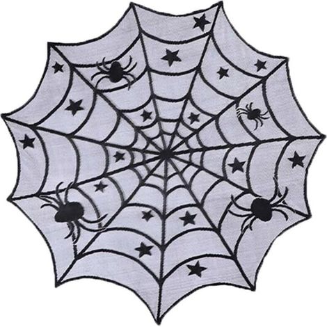 Nappe en dentelle d'Halloween, nappe en toile d'araignée en fibre de polyester nappe en dentelle noire décoration d'Halloween table à manger/rideau/cheminée/porte/abat-jour (1/5)