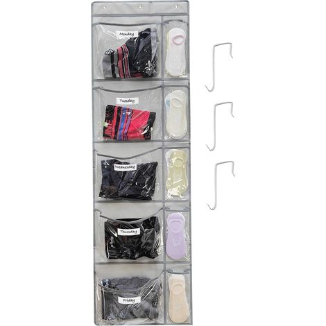 Organizador de puerta plegable – 5 bolsillos + 3 ganchos – organización semanal – para niños y adultos (1/5)