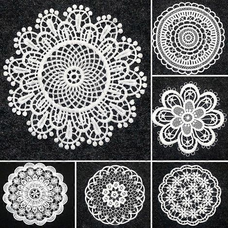 Lot de 6 nappes en dentelle blanche de 15 cm, nappes en dentelle de coton, sets de table en tissu, sets de table au crochet, adaptés à la cuisine, à la salle à manger et à la décoration attrape-rêves. (1/5)