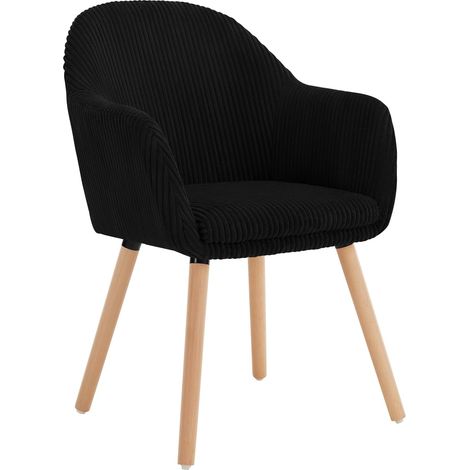 Woltu – Chaise de salle à manger en velours côtelé – Accoudoirs ergonomiques – Pieds en bois massif – Dimensions 41 x 39 x 83,5 cm – Capacité 120 kg – Noir