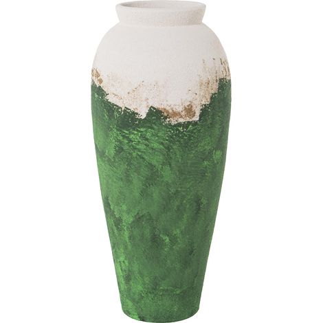 Vase Haut en céramique en Vert, doré et Blanc 32x32x80 cm
