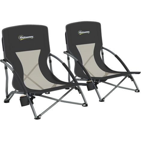 Lot de 2 chaises de plage pliable chaises camping pliante légère sac de transport porte-gobelet 58 x 55 x 62 cm noir