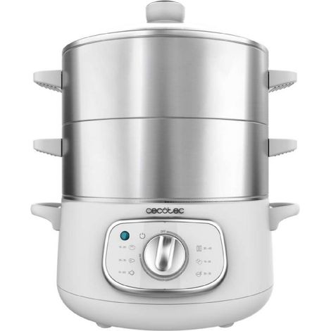 Vaporiera elettrica da 1300 W con 3 contenitori in acciaio inox e una capacità totale di 10 L. (1/3)