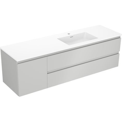 Mexen Orio meuble de salle de bain 160 cm avec lavabo Otis à droite, 2S, 1D, gris mat/blanc mat - 91A13-16047-3-BBFFF62-W18P01 (1/5)