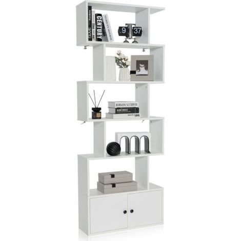 5-tier Bookcase Industrial S-Shaped Bookshelf Storage Display Rack with Cabinet (1/5)