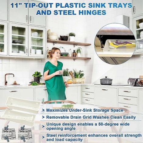 Plateau basculant à fermeture douce de 28 cm pour évier, robuste et idéal pour optimiser le rangement dans la cuisine et la salle de bain (lot de 2). (1/5)