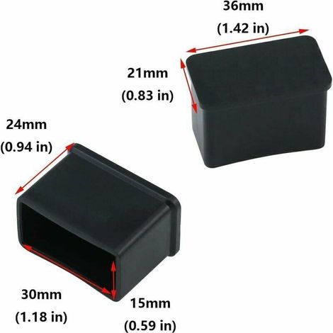 Lot de 12 Embouts de Protection Rectangulaires en Feutre de Caoutchouc pour Pieds de Table ou de Chaise - Noir, 15 x 30 mm.-DPZO