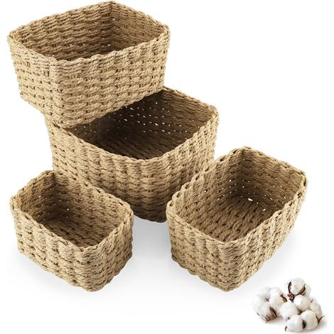 4 paniers de rangement empilables en osier, peuvent être utilisés pour ranger les vêtements, les jouets et les cosmétiques pour la cuisine, la chambre et le salon (1/5)