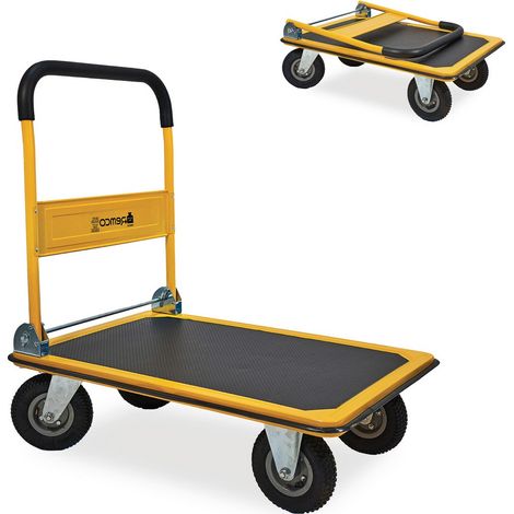Carrello con Pianale Pieghevole in Acciaio – Portata 300 kg – 4 Ruote Pneumatiche Ø200 mm – Carrello Portapacchi Professionale per Magazzino, Officina e Traslochi - TRHP225