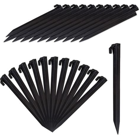 Piquet de fixation, lot de 64 sardines de tente, piquets d\'ancrage, pour sol et jardin, 31 cm de long, plastique, noir
