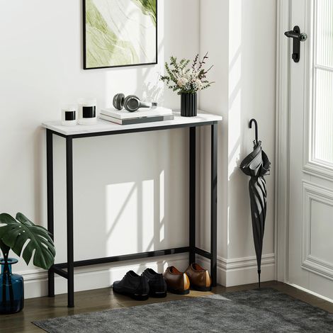 Console meuble 75 cm. table console plateaux en effet marbre. cadre en métal. style moderne blanc et noir