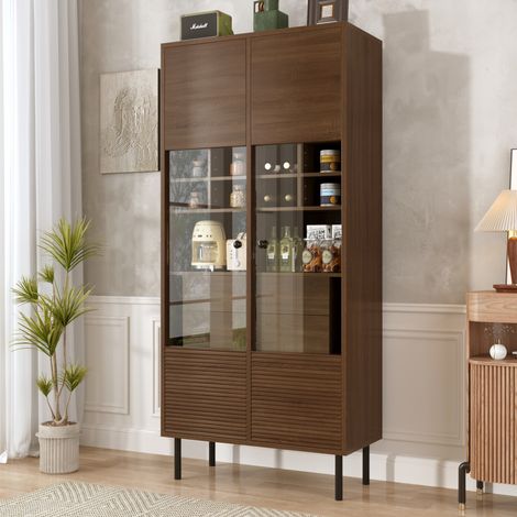 Mueble vitrina alto 75,5x35x164,5 cm en MDF marrón con almacenaje para oficina – MEUBLIV (1/5)