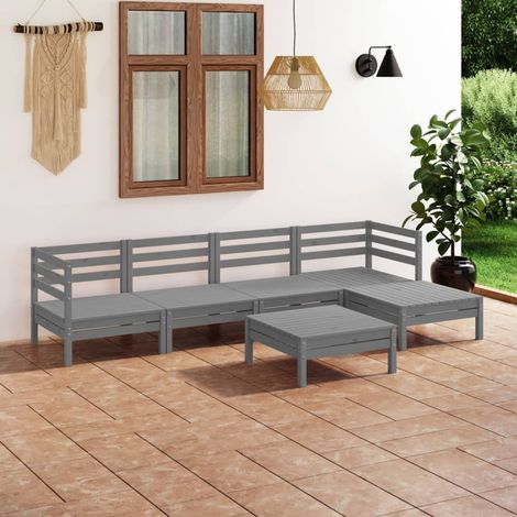 Salon de jardin 6 pcs Ensemble Table et Chaise de Jardin - Bois de pin massif Gris BV375159 - BonneVie (1/5)