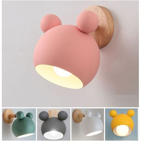 Applique murale Mickey en bois de caoutchouc – Design rustique – Abat-jour en fer forgé – Durabilité 10 ans – Pour salon et chambre (1/4)