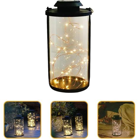 Lanterne solaire LED cylindre - Lampe solaire en verre avec guirlande lumineuse LED blanc chaud avec batterie - Lampe de jardin solaire (1/5)