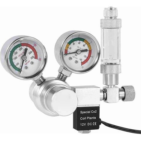 Regulador de CO2 para acuarios con válvula electromagnética y manómetro doble – aluminio – 16,5 x 14 x 11 cm (1/5)