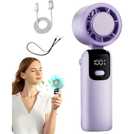 Ventilateur Portable 199 Vitesses, Mini Ventilateur de Bureau Rechargeable avec Écran LED pour Camping et Voyage(Violet) (1/5)
